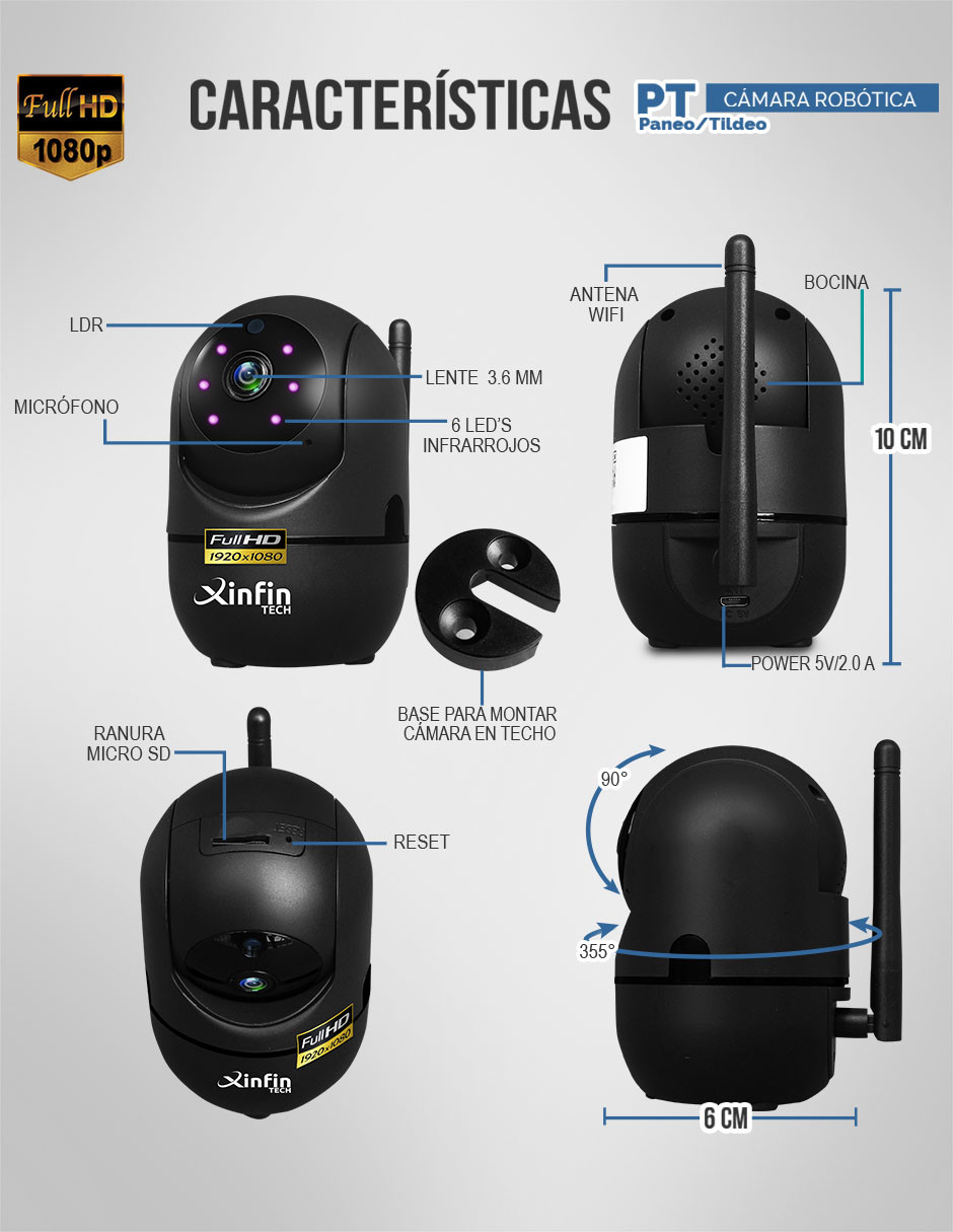 Camara Wifi Seguridad Ip 1080p Rastreo Movimiento Nube Kit-4