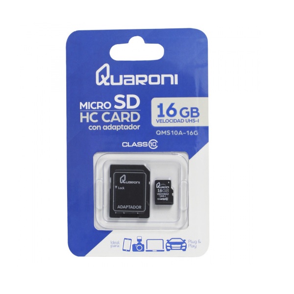 Memoria Micro Sd 16gb Clase 10 Hd Cel Tableta Camara Adaptador QMS10A-16G Musica Apps