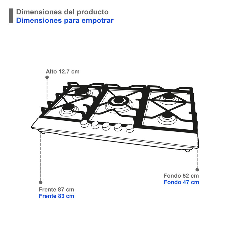 Parrilla de 87cm en cristal templado 5Q-TG-87