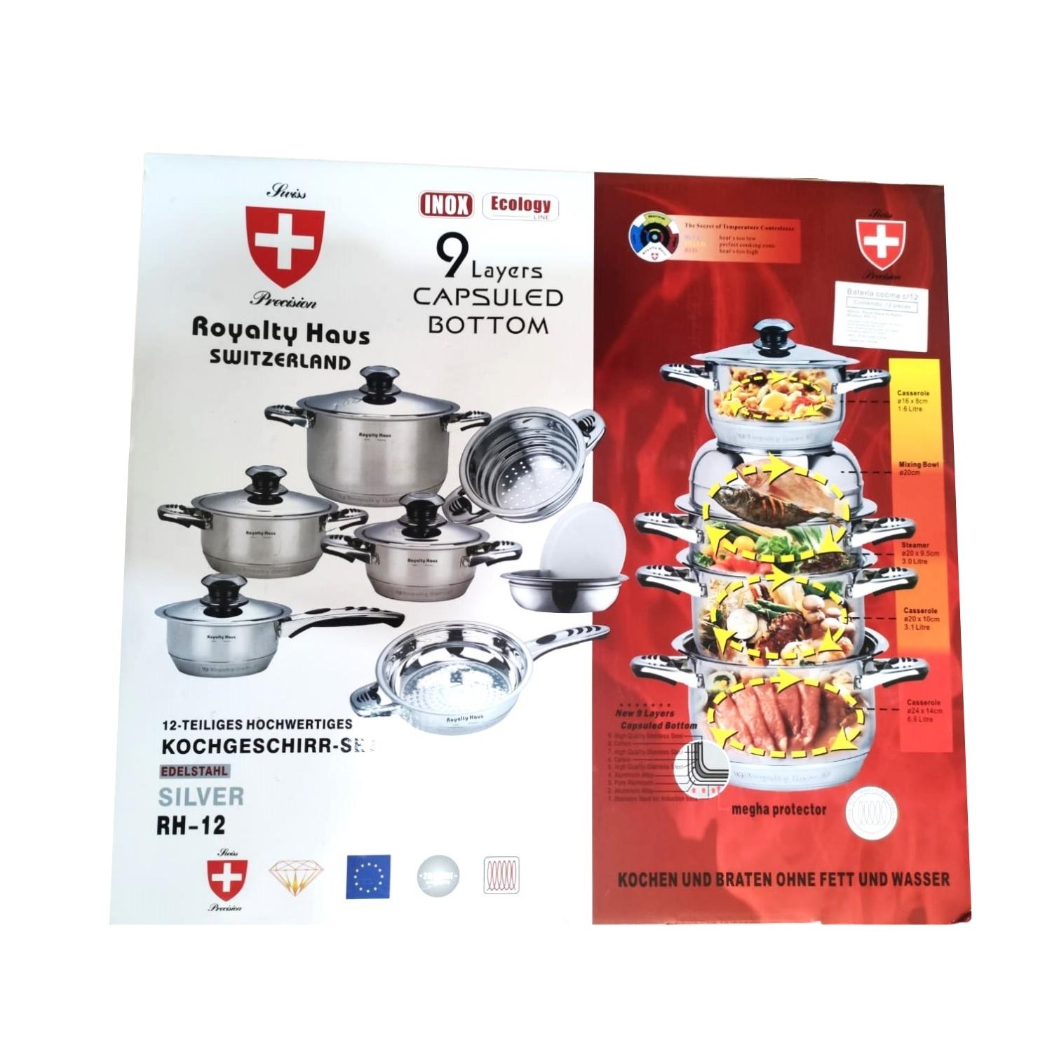 Batería De Cocina Royal Haus By Apolo RH-12 De 12 Piezas - Plata