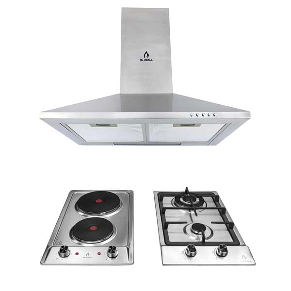 COMBO con campana de pared 60cm, parrilla eléctrica y parrilla de gas SUPRA BRENTA en acero inoxidable