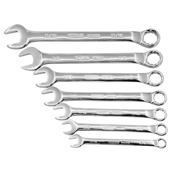 Knova Juego de Llaves combinadas largas estándar SAE estriadas 45 grados 7 piezas c/rack organizador de plástico