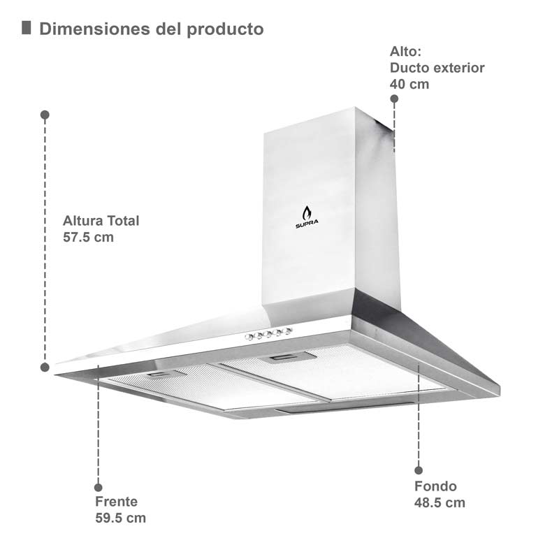 COMBO con campana de pared 60cm, parrilla eléctrica y parrilla de gas SUPRA BRENTA en acero inoxidable