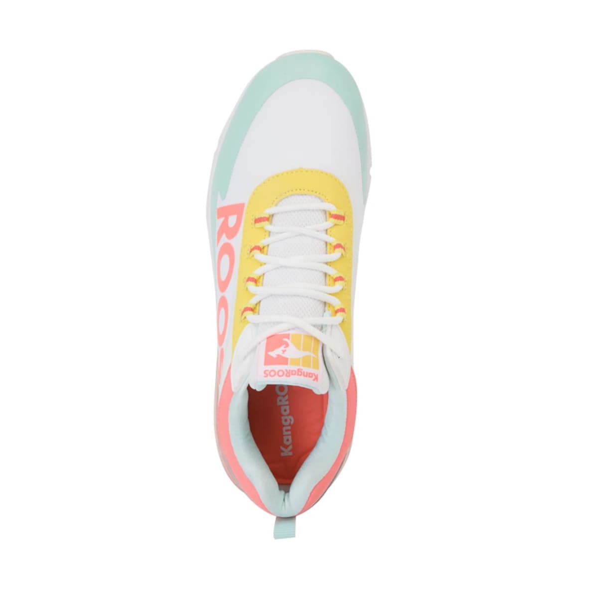 Tenis deportivos para caminar de mujer marca Kangaroos, color blanco con tintes pastel, mod. 1026091
