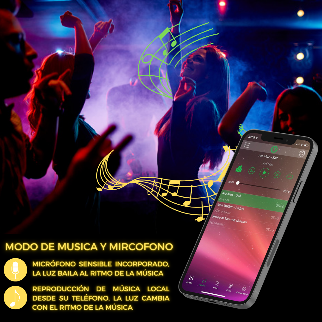 Tira Led Multicolor Neón Audio rítmico Control/App 5mts RGB + WIFI