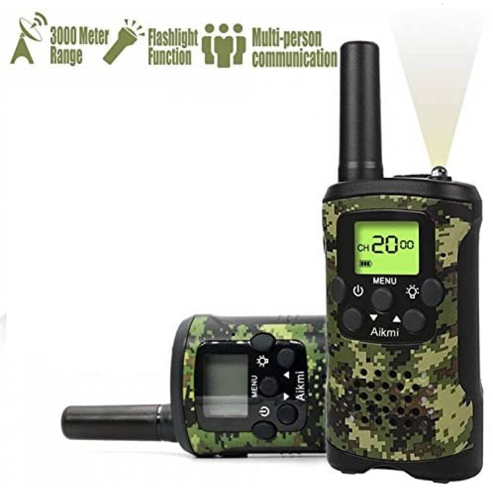 Walkie Talkies Aikmi bidireccional para niños -verde-azul