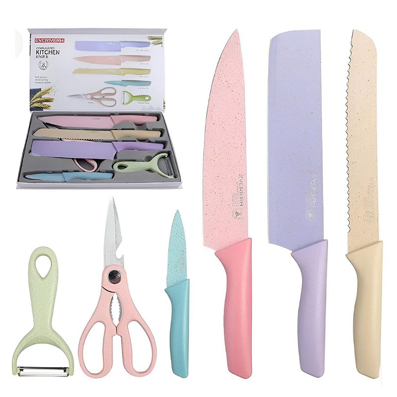 Juego De 6 Cuchillos De Cocina Profesionales Coloridos