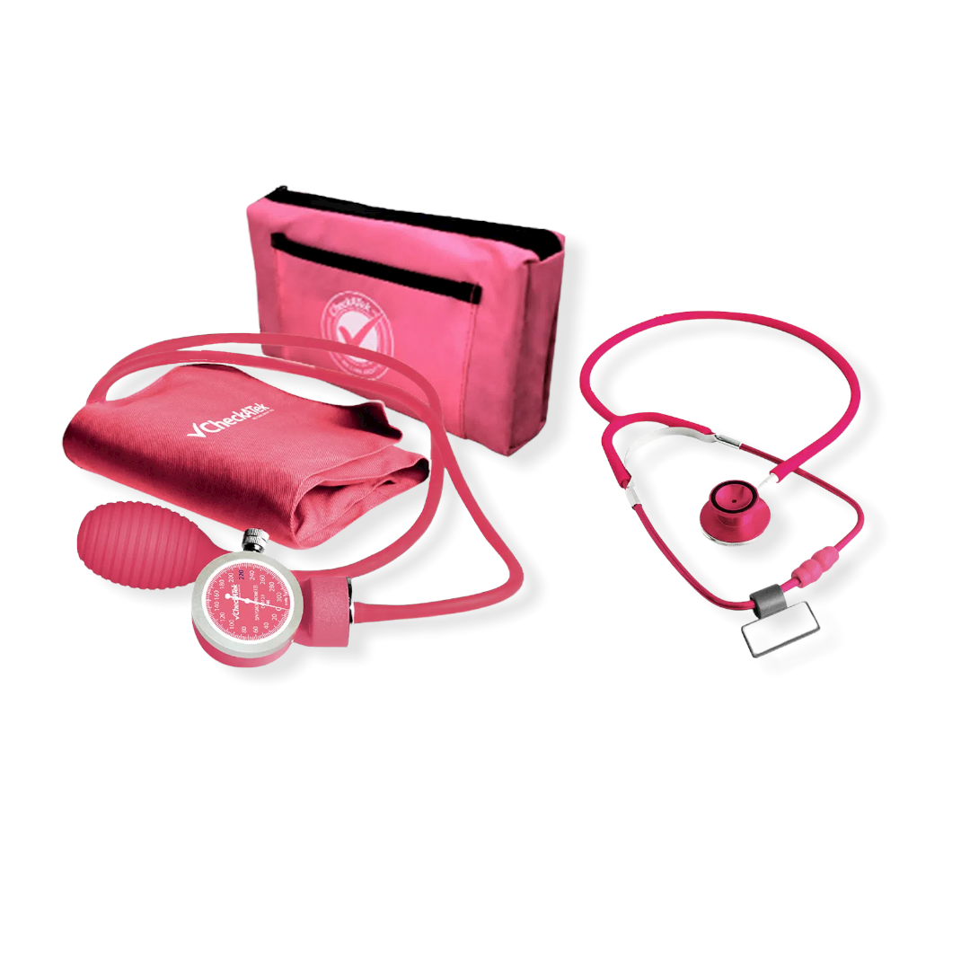 Kit doble baumanómetro aneroide con estetoscopio adulto, rosa B2-6D Checkatek