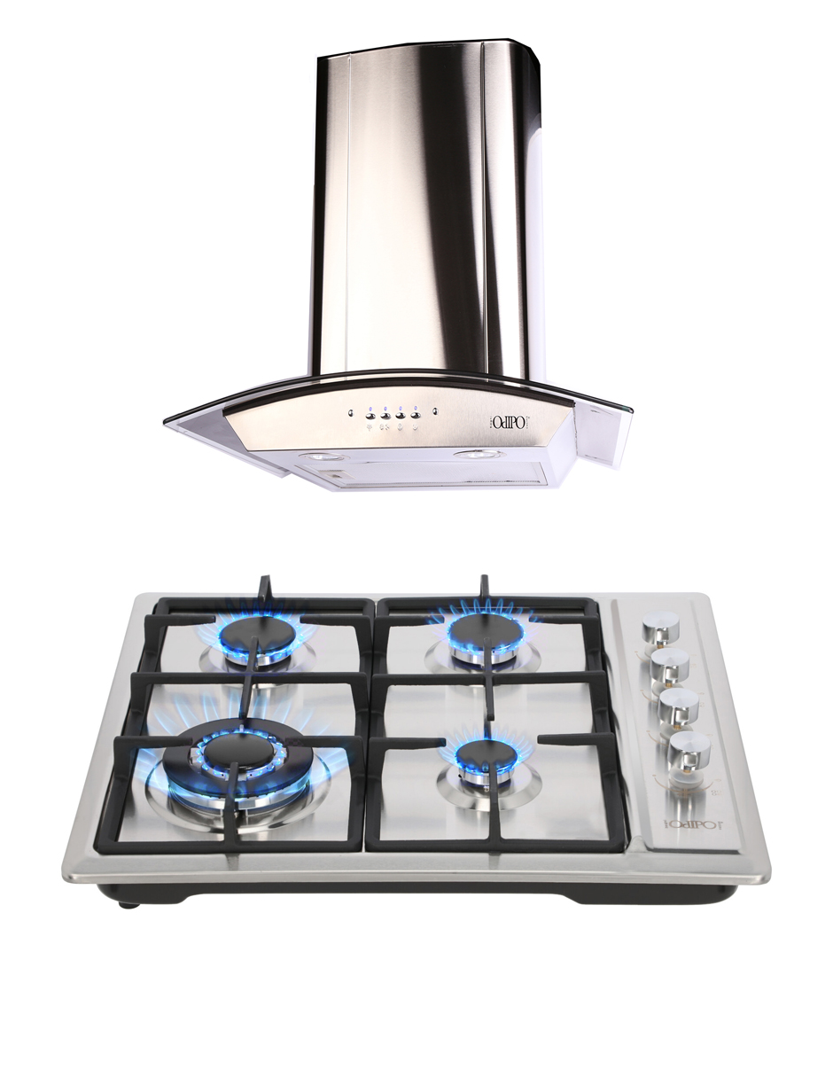 Combo Parrilla Inox Vulcano 60cms Y Campana Pared 60cm Cristal Marex