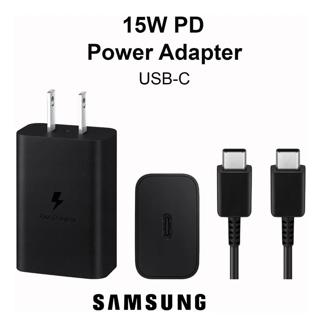 Cargador Carga Rapida Samsung 15w Pd + Cable Tipo C Negro