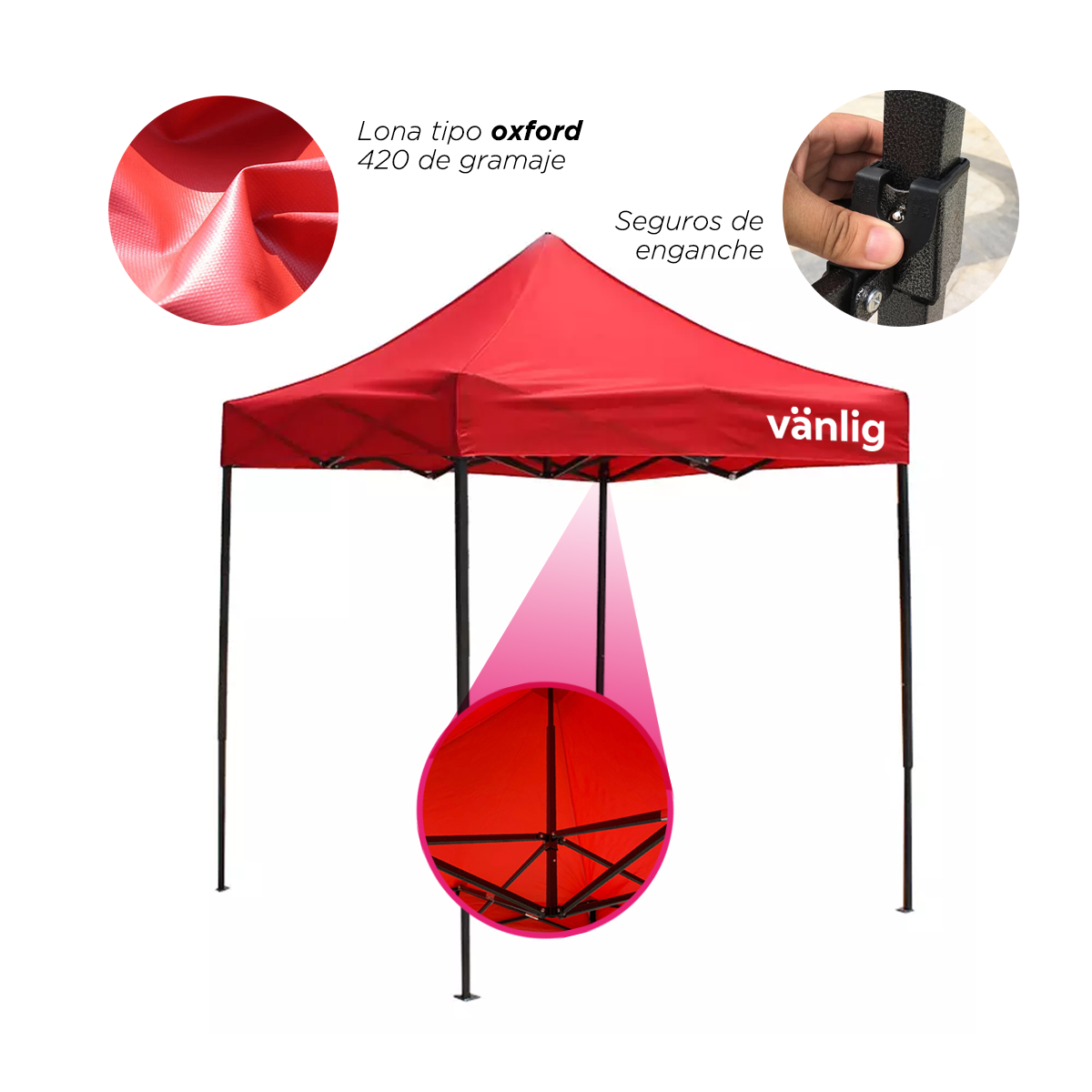 Carpa Toldo Plegable 2x2 Rojo Reforzado Impermeable Jardín 2 X 2 VANLIG
