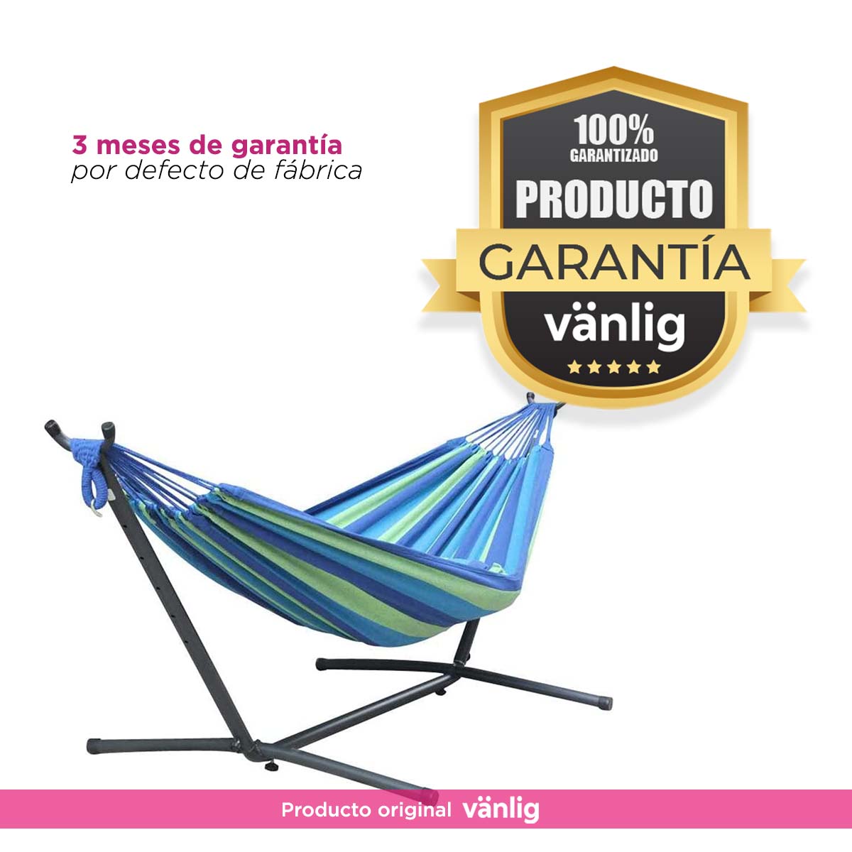 Hamaca Verde Doble Base Soporte De Acero Y Estuche Portatil VANLIG®