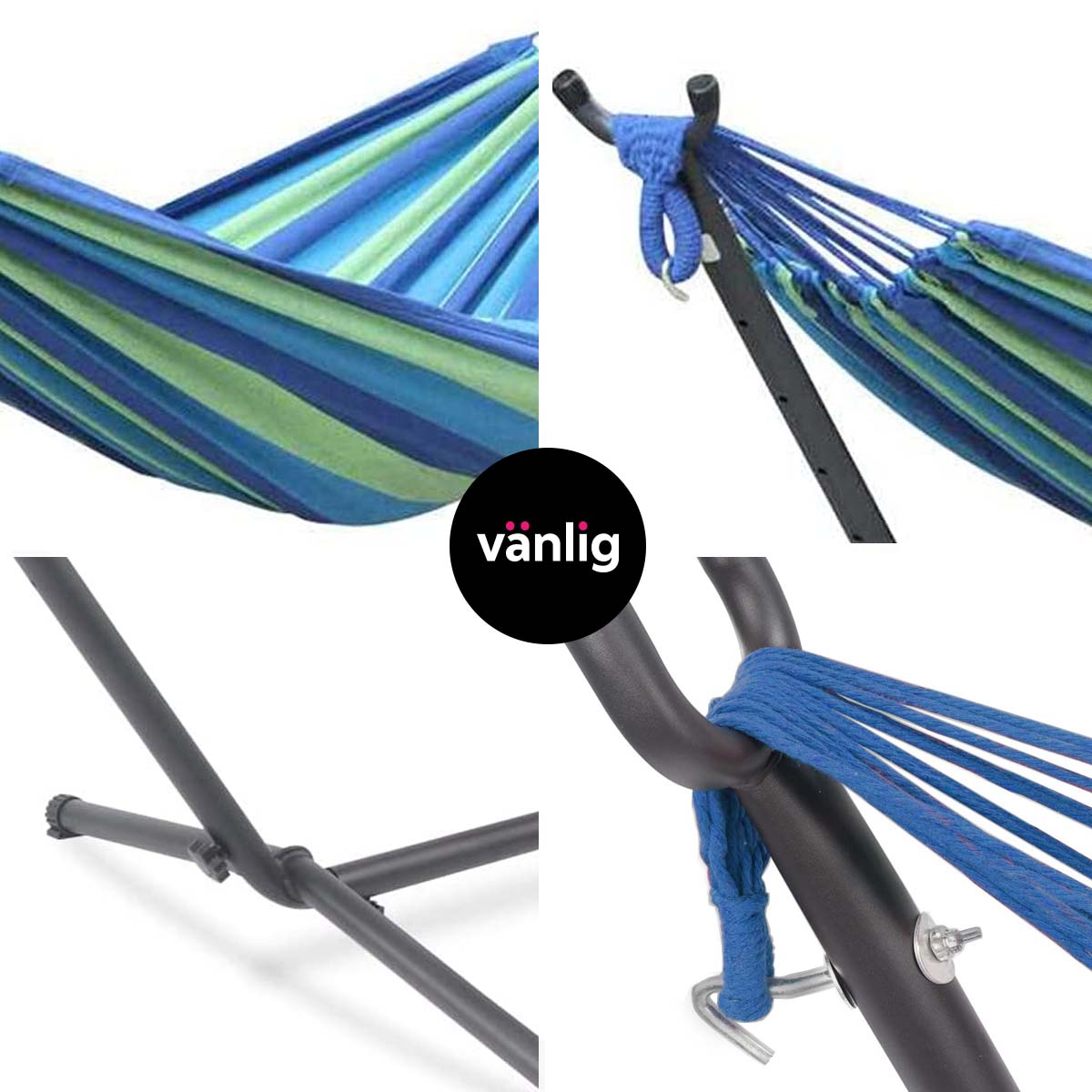 Hamaca Verde Doble Base Soporte De Acero Y Estuche Portatil VANLIG®