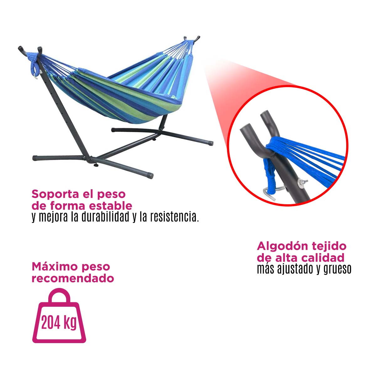 Hamaca Verde Doble Base Soporte De Acero Y Estuche Portatil VANLIG®