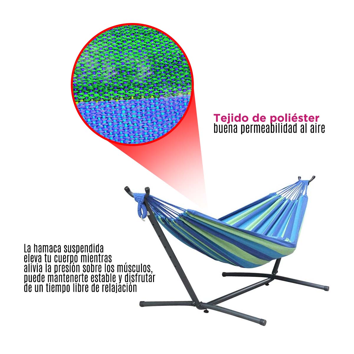 Hamaca Verde Doble Base Soporte De Acero Y Estuche Portatil VANLIG®