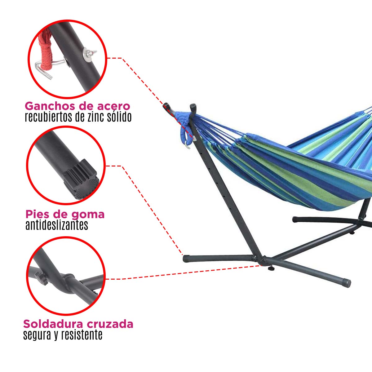 Hamaca Verde Doble Base Soporte De Acero Y Estuche Portatil VANLIG®