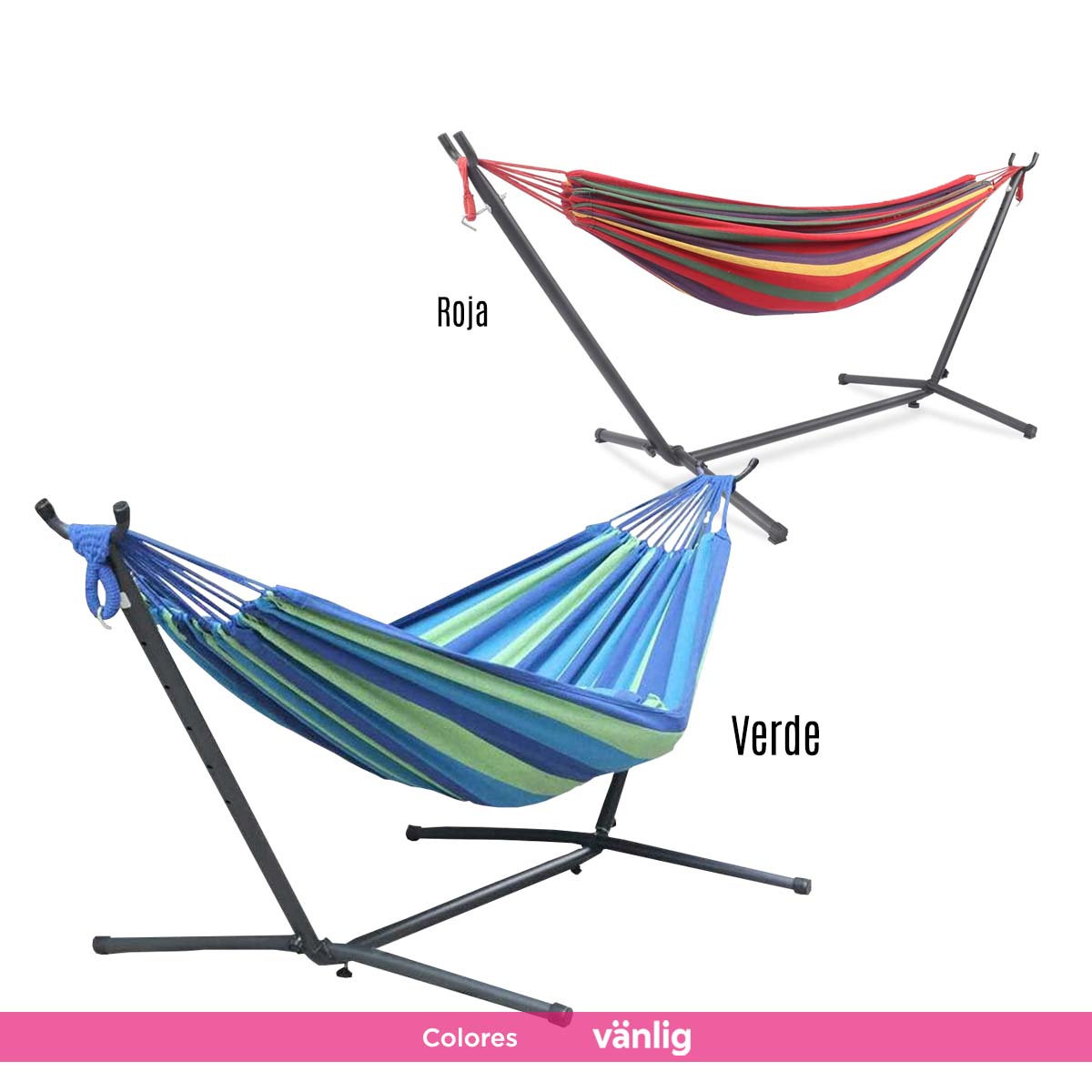 Hamaca Verde Doble Base Soporte De Acero Y Estuche Portatil VANLIG®