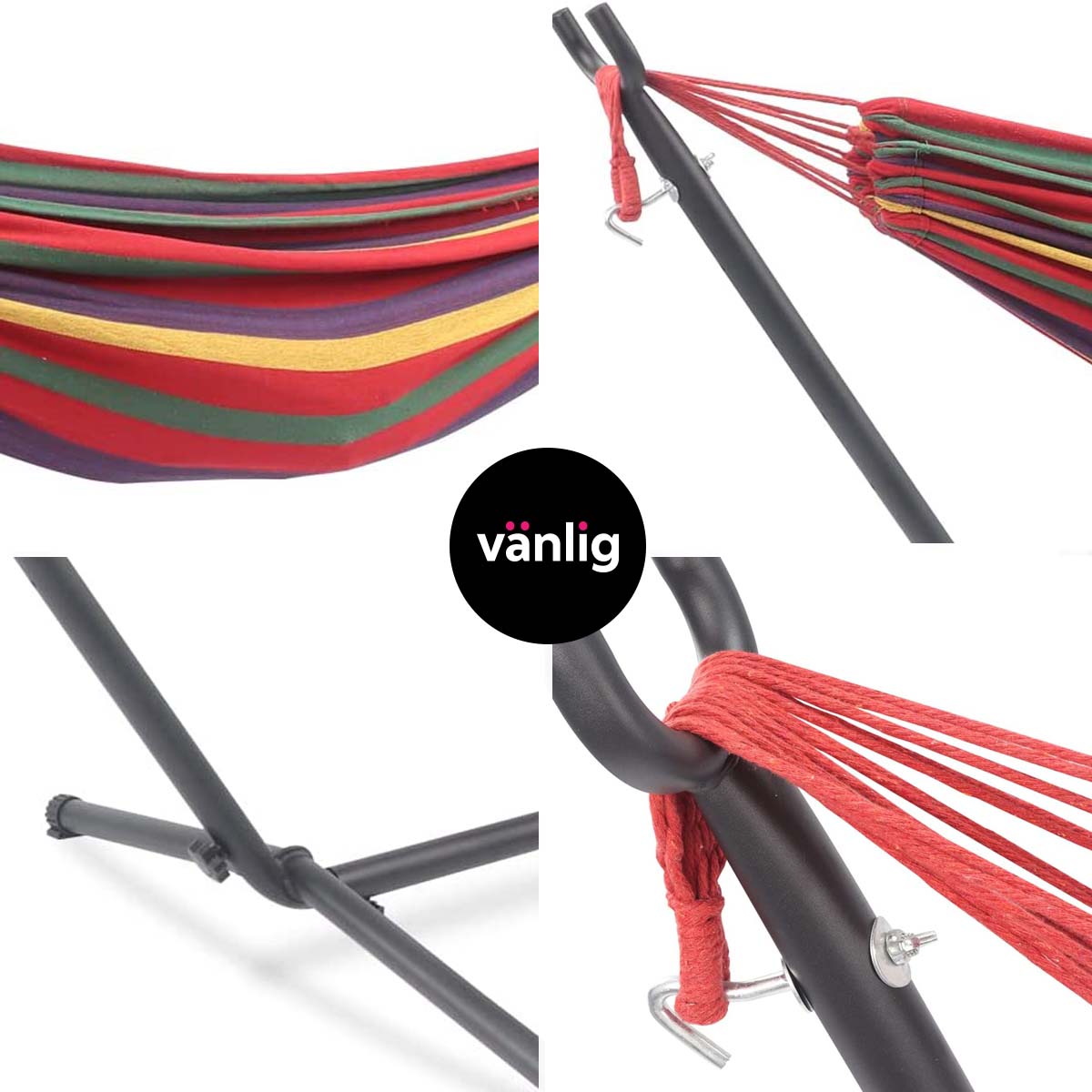 Hamaca Roja Doble Base Soporte De Acero Y Estuche Portatil VANLIG®