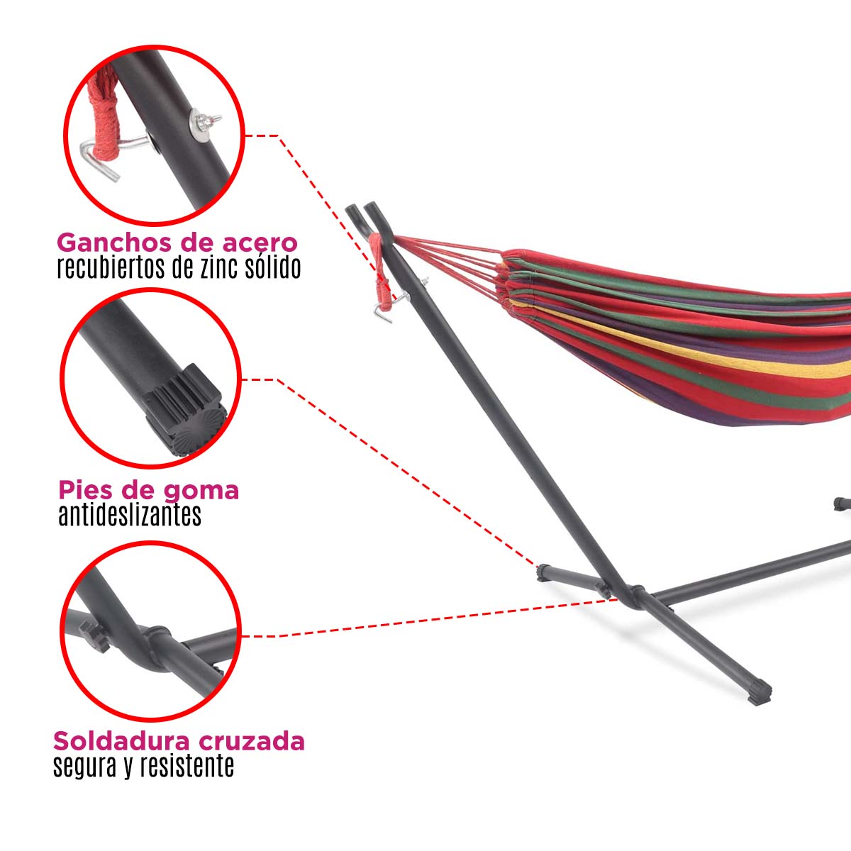 Hamaca Roja Doble Base Soporte De Acero Y Estuche Portatil VANLIG®