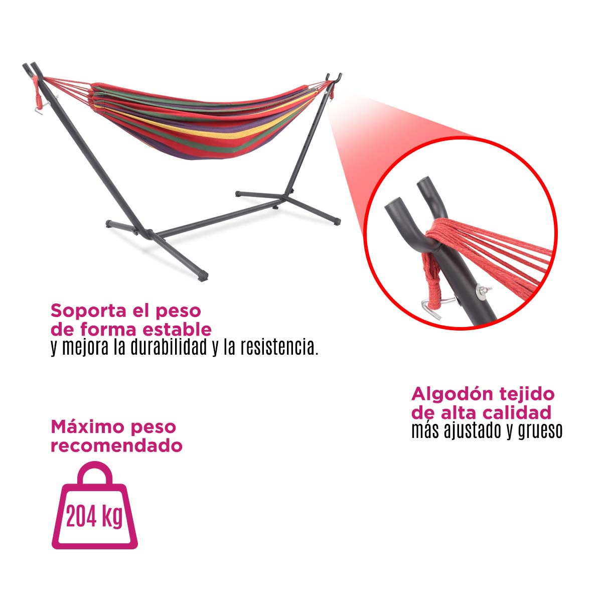 Hamaca Roja Doble Base Soporte De Acero Y Estuche Portatil VANLIG®