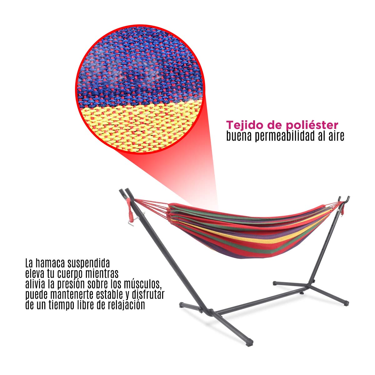 Hamaca Roja Doble Base Soporte De Acero Y Estuche Portatil VANLIG®