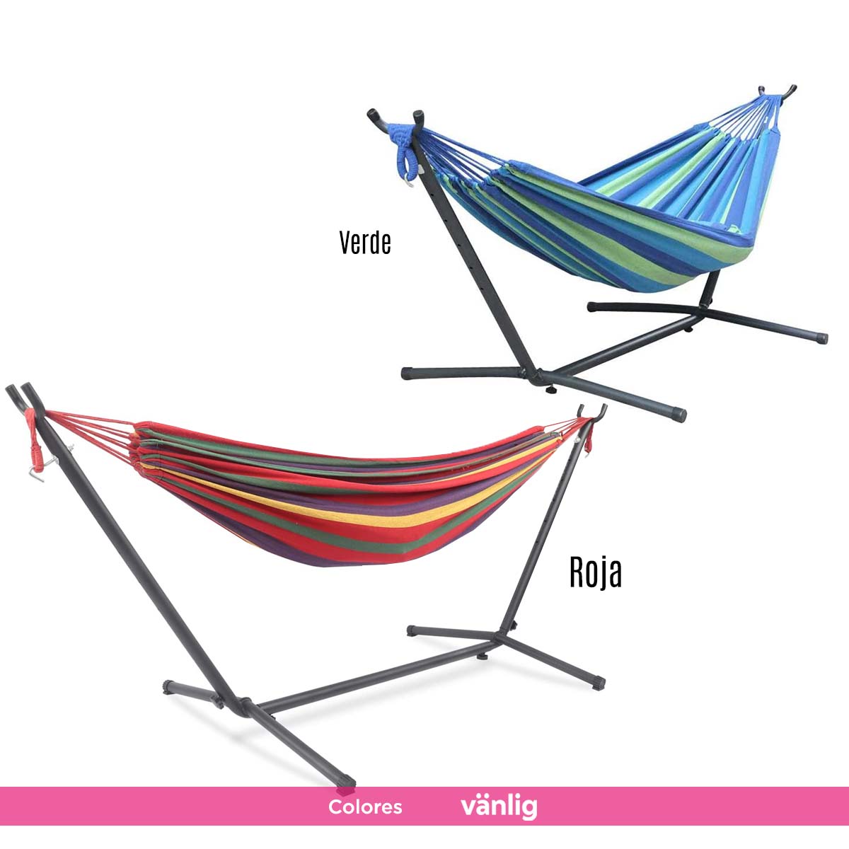 Hamaca Roja Doble Base Soporte De Acero Y Estuche Portatil VANLIG®
