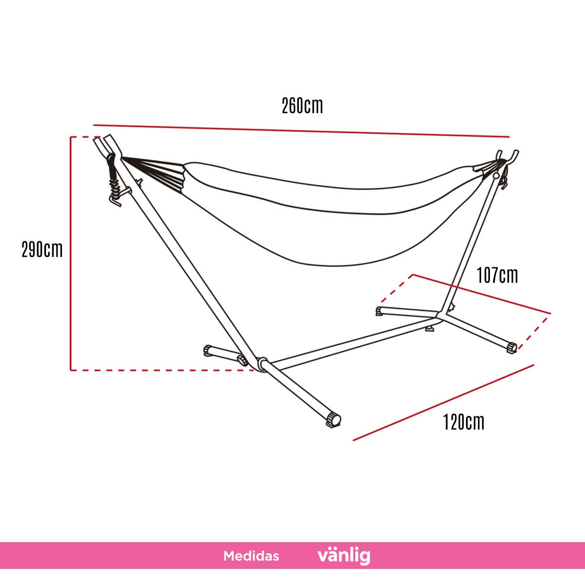 Hamaca Roja Doble Base Soporte De Acero Y Estuche Portatil VANLIG®