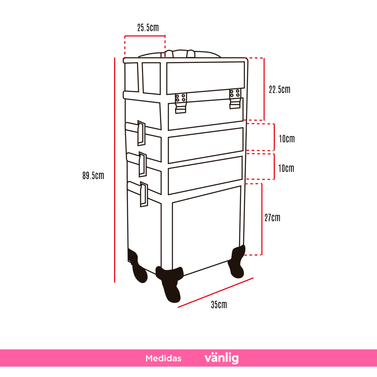 Torre Cosmetiquera Negra 4 En 1 Neceser Belleza Maquillaje Pro VANLIG