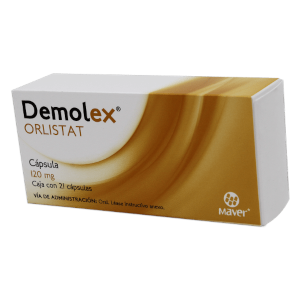 Demolex, Orlistat, 120 mg, 21 Capsulas, Auxiliar en Control de Perdida de Peso y Quema de Grasa