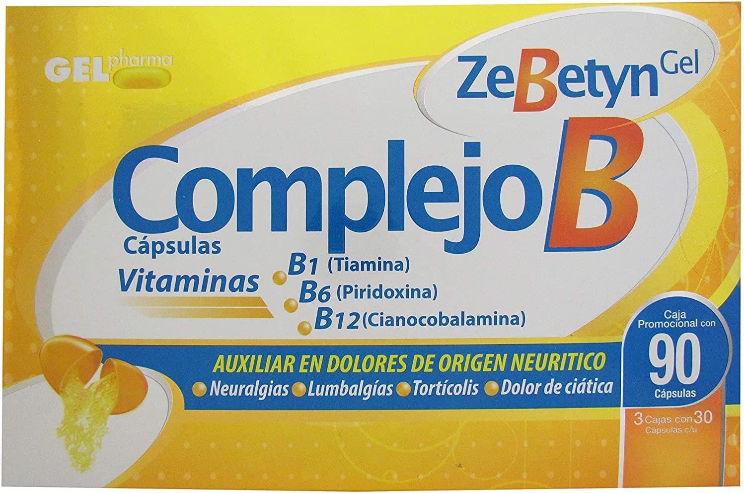 Zebetyn Complejo B 90 Cápsulas, 3 Cajas Con 30 Cápsulas C/U