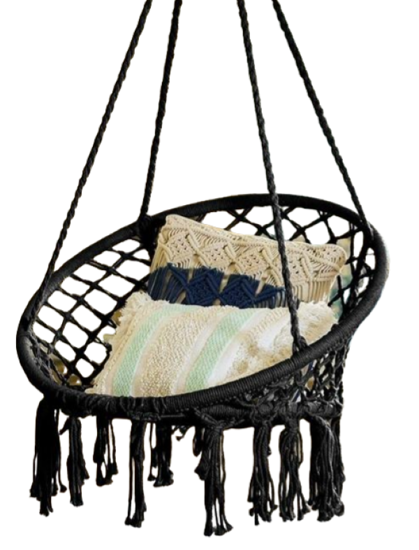 Silla Hamaca Columpio Circular de Algodón Con Macramé Artesanal Negra