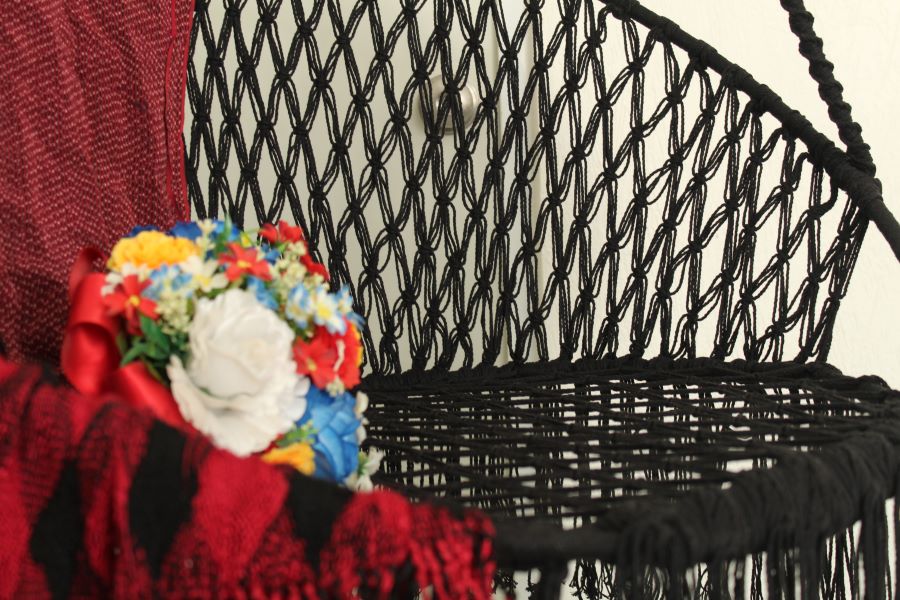 Silla Hamaca Columpio Circular de Algodón Con Macramé Artesanal Negra