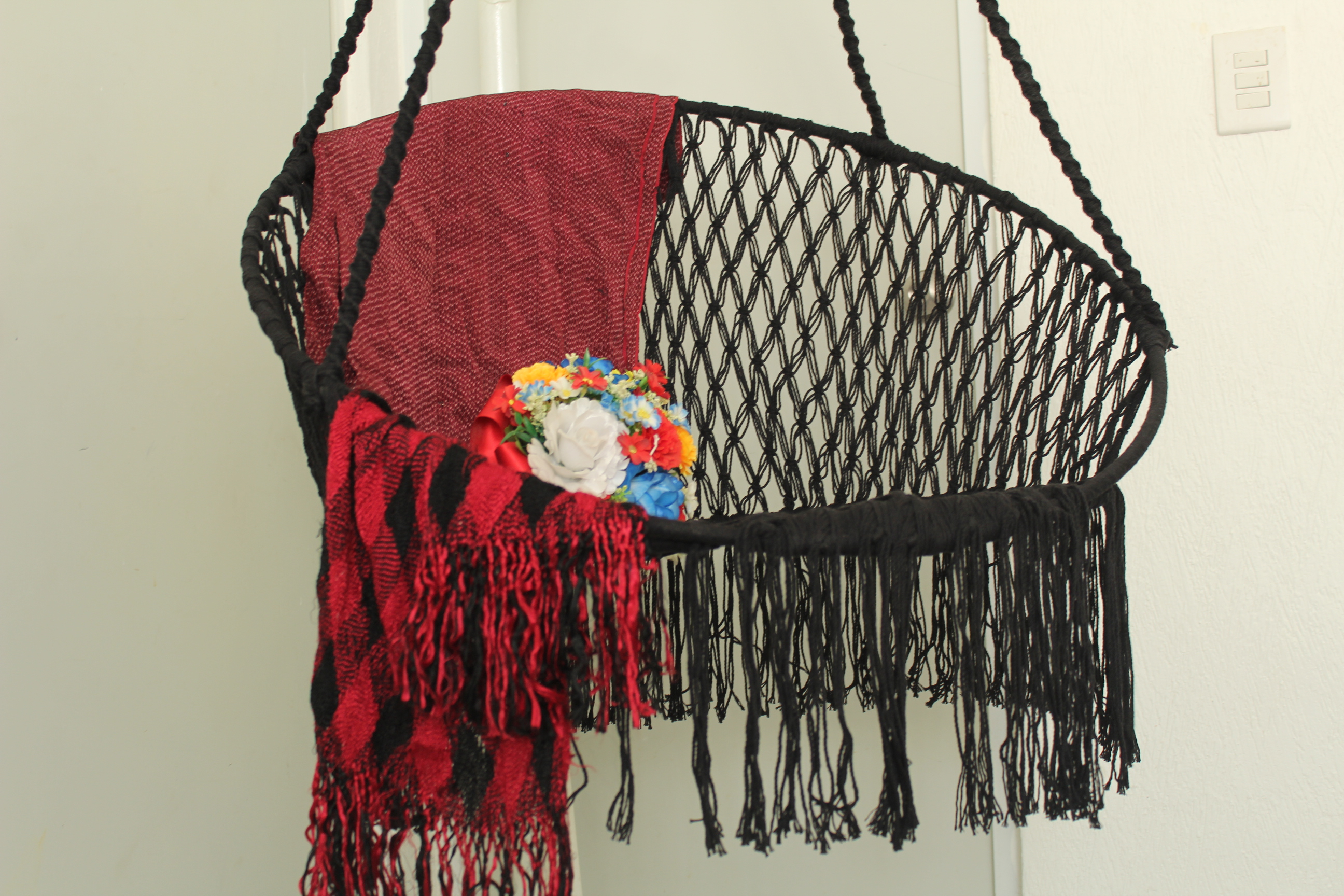 Silla Hamaca Columpio Circular de Algodón Con Macramé Artesanal Negra