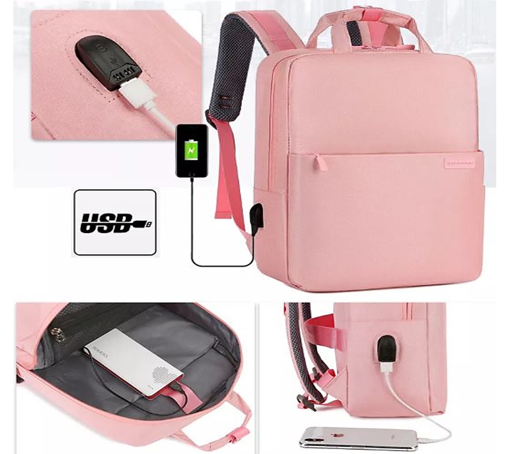 Mochila Estilo Coreano Kawaii Juvenil Con Puerto Usb