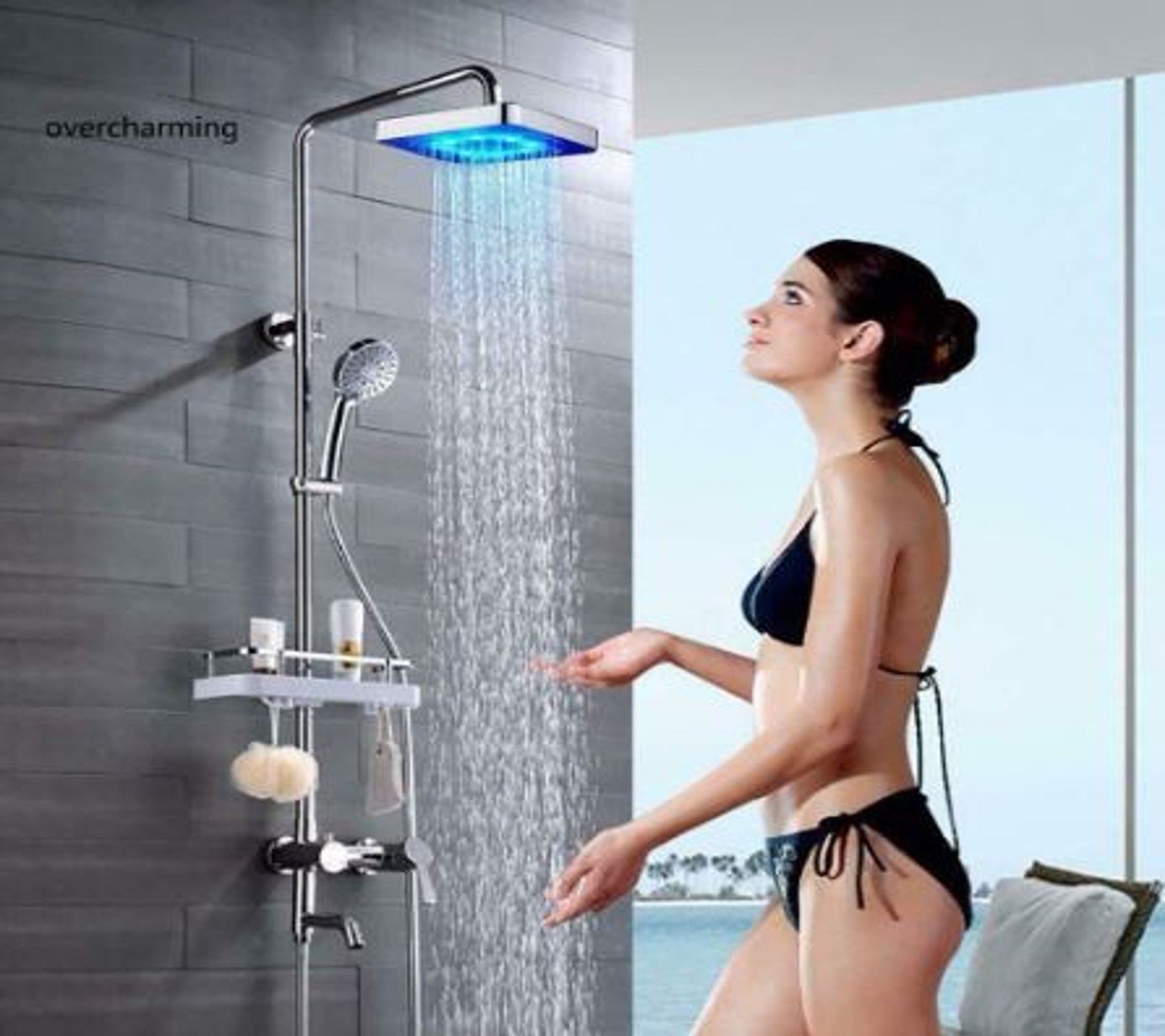 Regadera Cabezal De Ducha Cuadrado Rgb Color Led 7 Colores