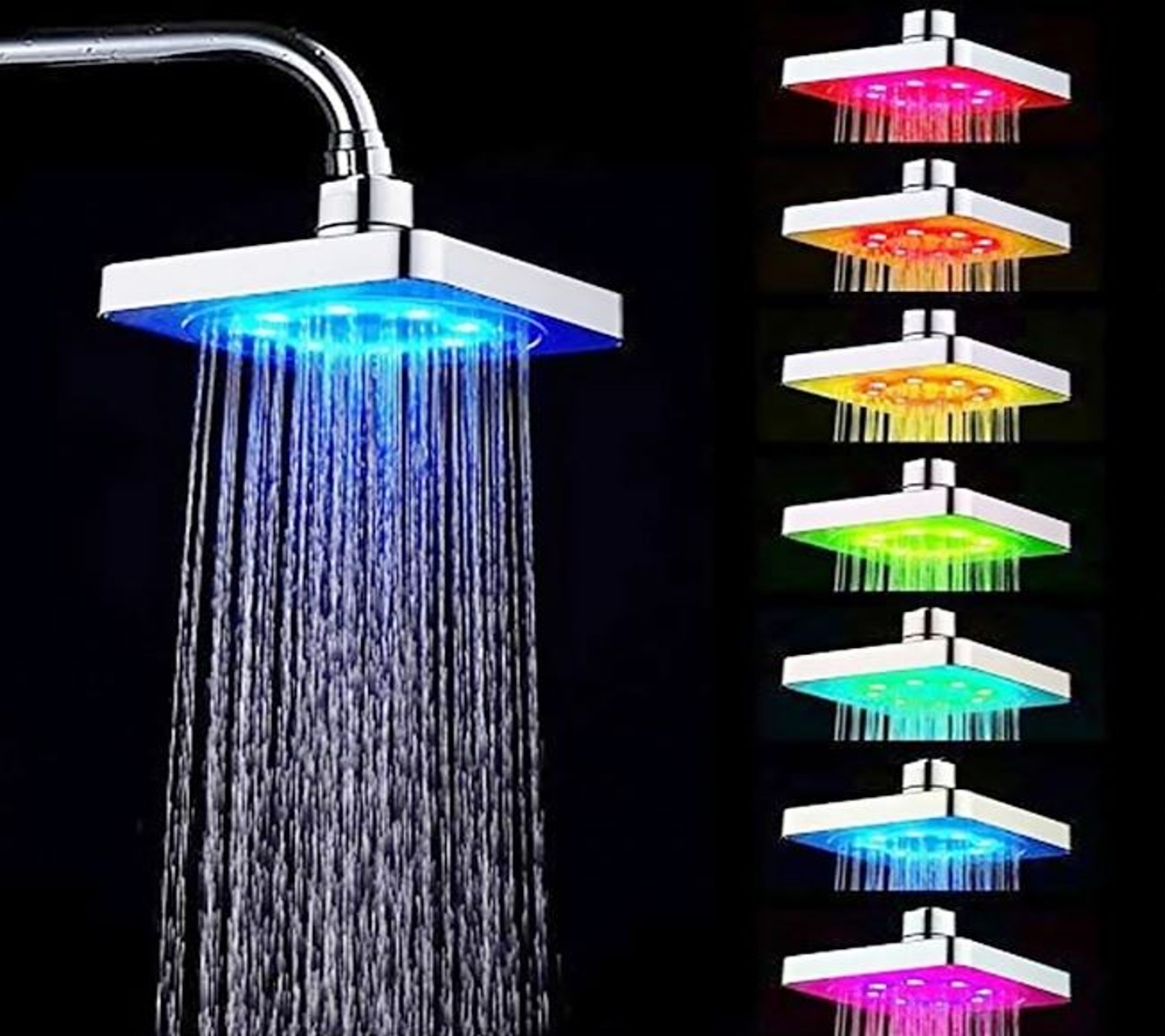 Regadera Cabezal De Ducha Cuadrado Rgb Color Led 7 Colores