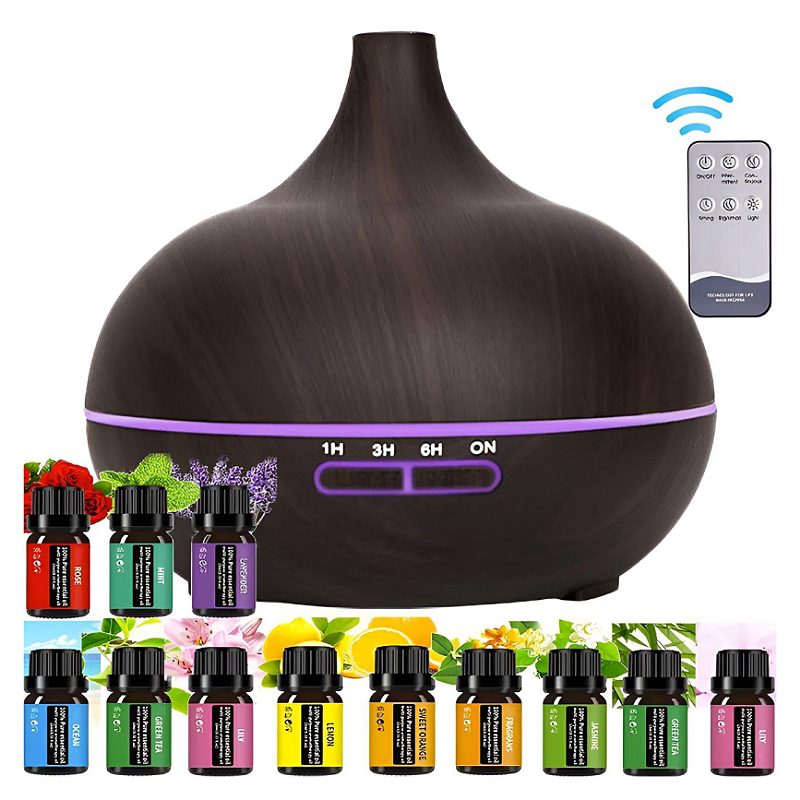 Difusor De Aroma Ultrasonico 550Ml Con 12 Aceite Esencia
