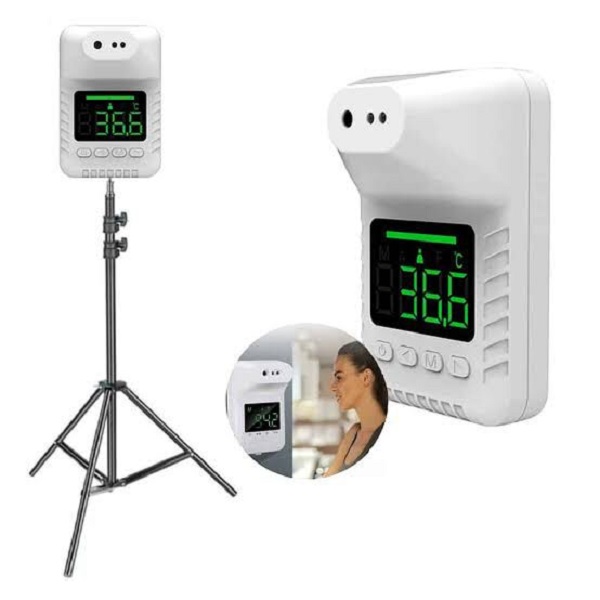 K3X TERMOMETRO INFRARROJO DE PARED CON TRIPIE 2.1mt  VOZ EN ESPAÑOL Y ALARMA P/ ESCUELA  NEGOCIO