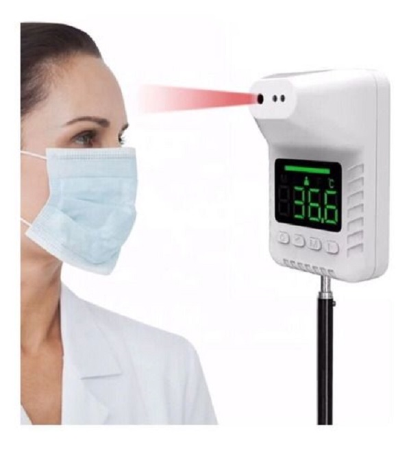 K3X TERMOMETRO INFRARROJO DE PARED CON TRIPIE 2.1mt  VOZ EN ESPAÑOL Y ALARMA P/ ESCUELA  NEGOCIO