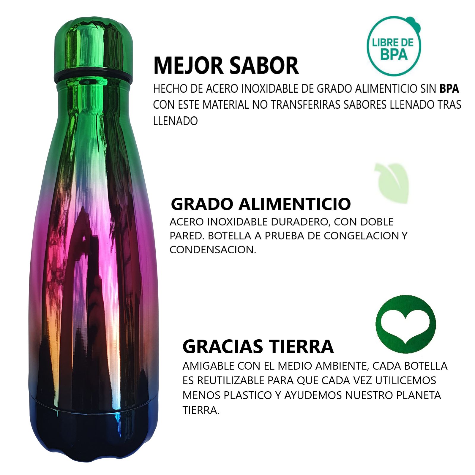 Botella de acero inoxidable de 500 ml rose gold