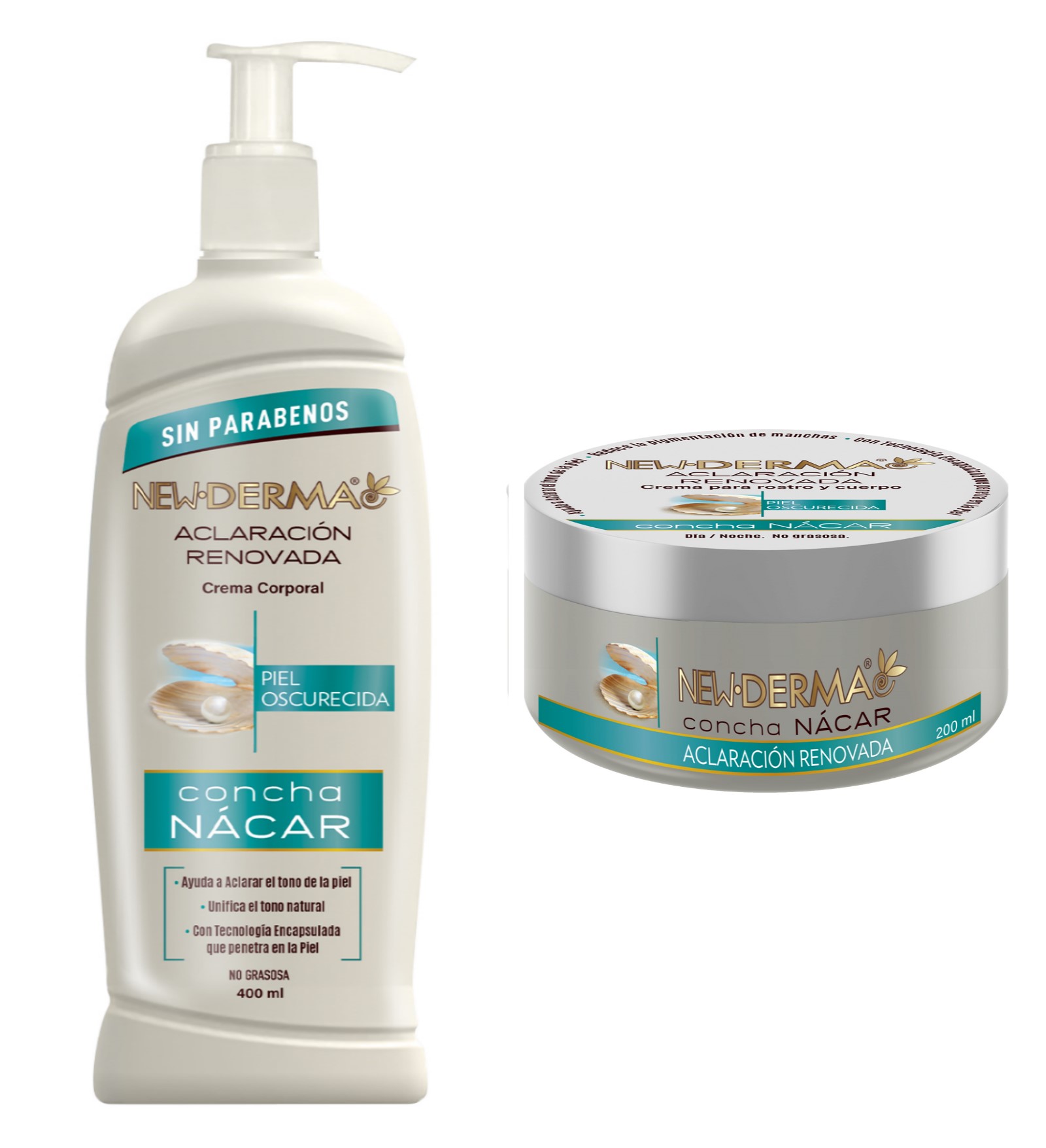 New Derma Crema Corporal Concha Nacar 200 + 400 Ml - 2 Pz