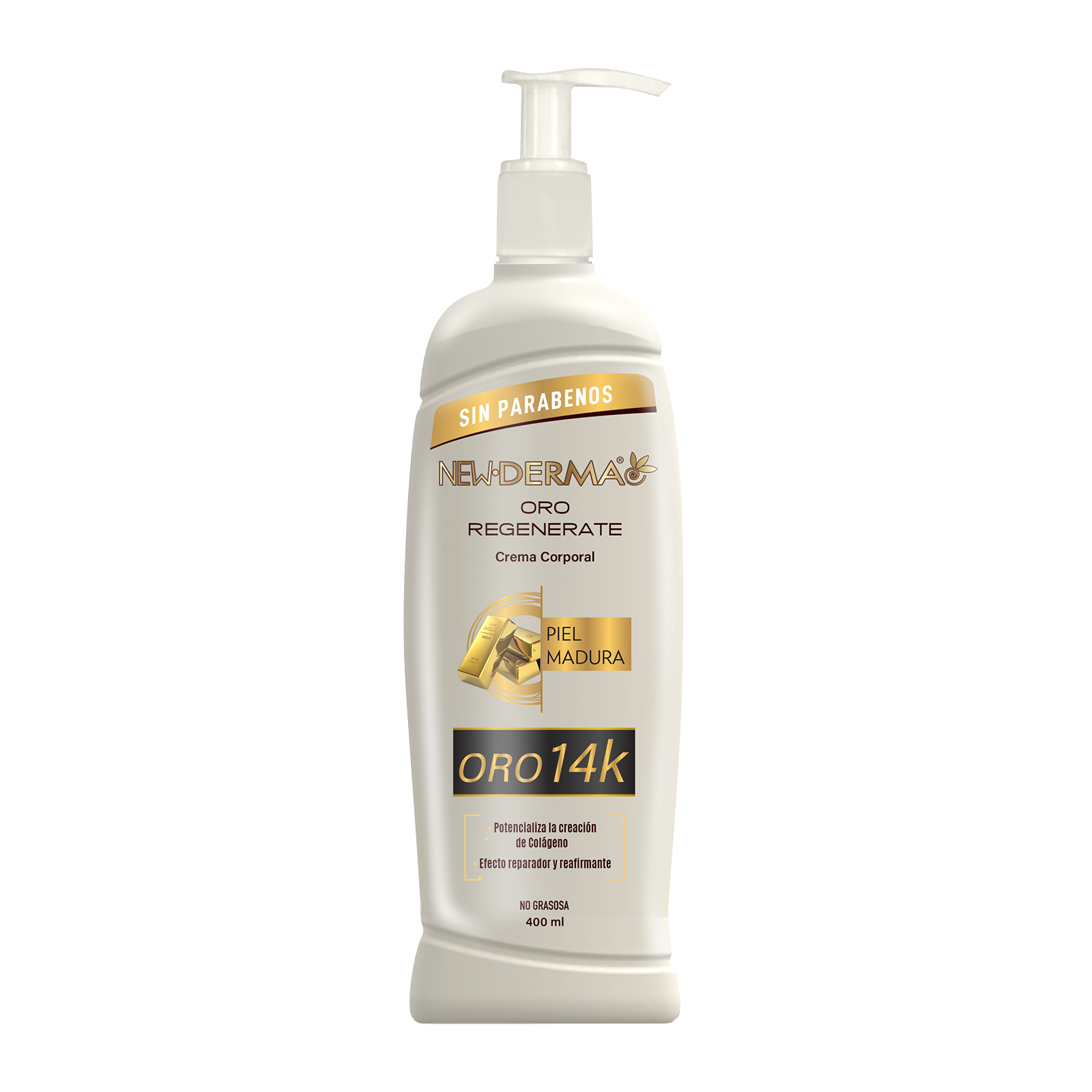 New Derma Crema Corporal Oro 14k Máximo Colageno 200+400 Ml