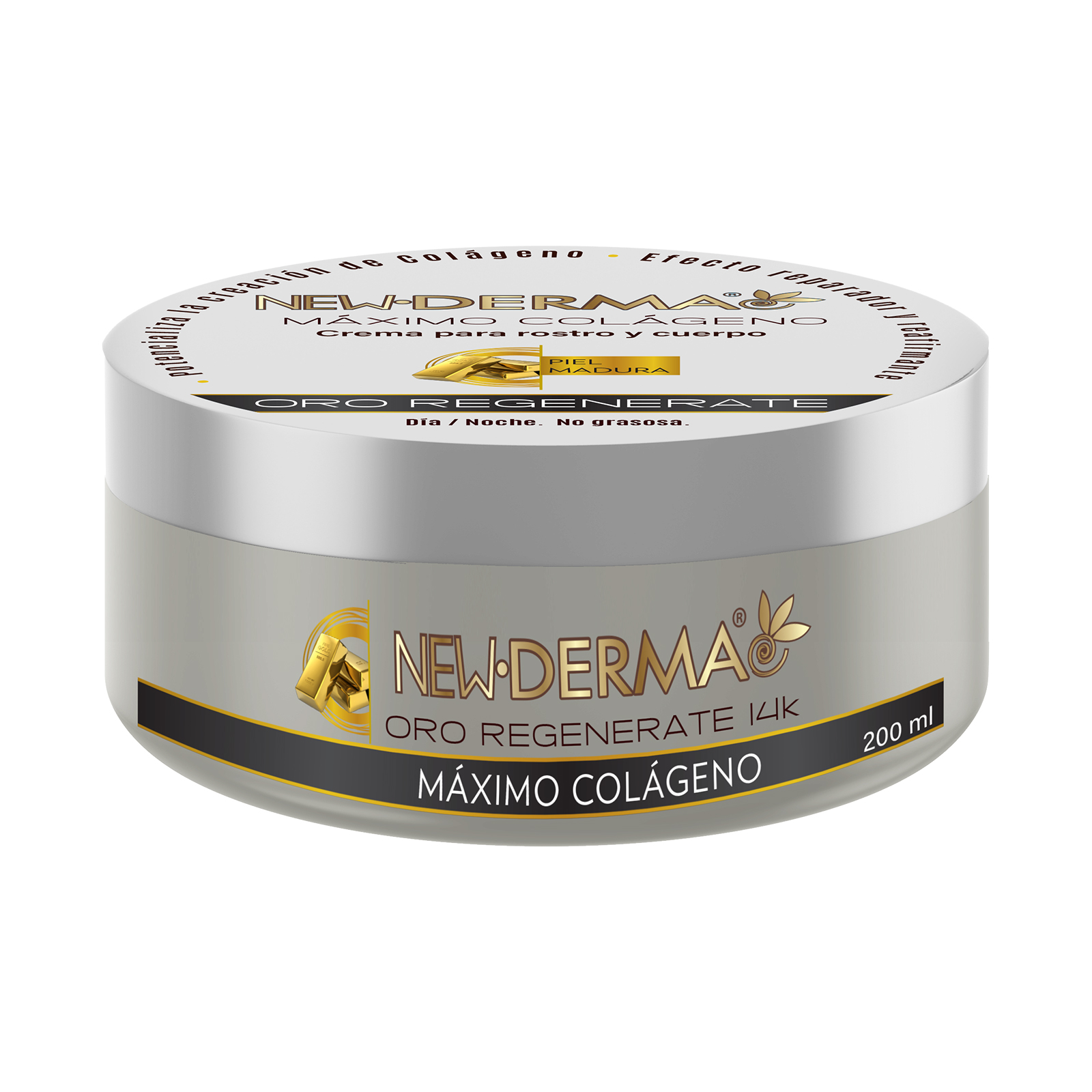 New Derma Crema Corporal Oro 14k Máximo Colageno 200+400 Ml