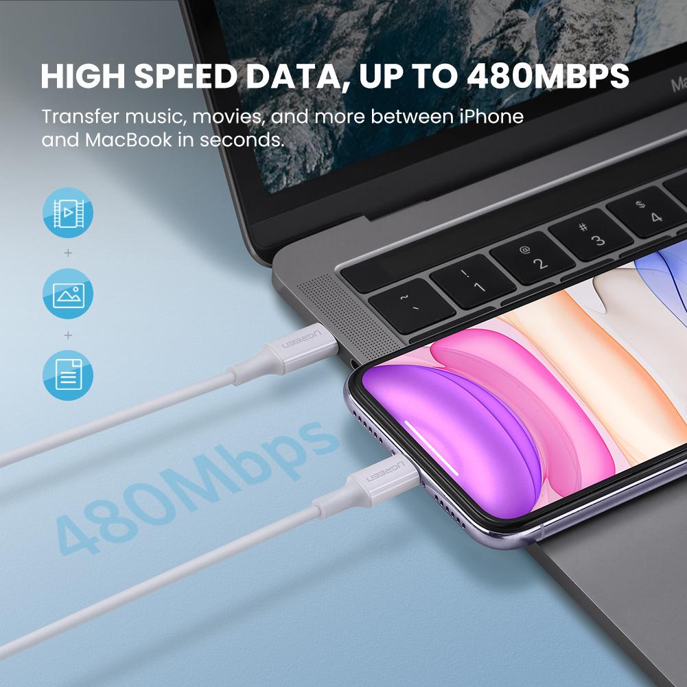 Cable Carga Rapida M/m Usb-c A Lightning 1m Negro Ugreen