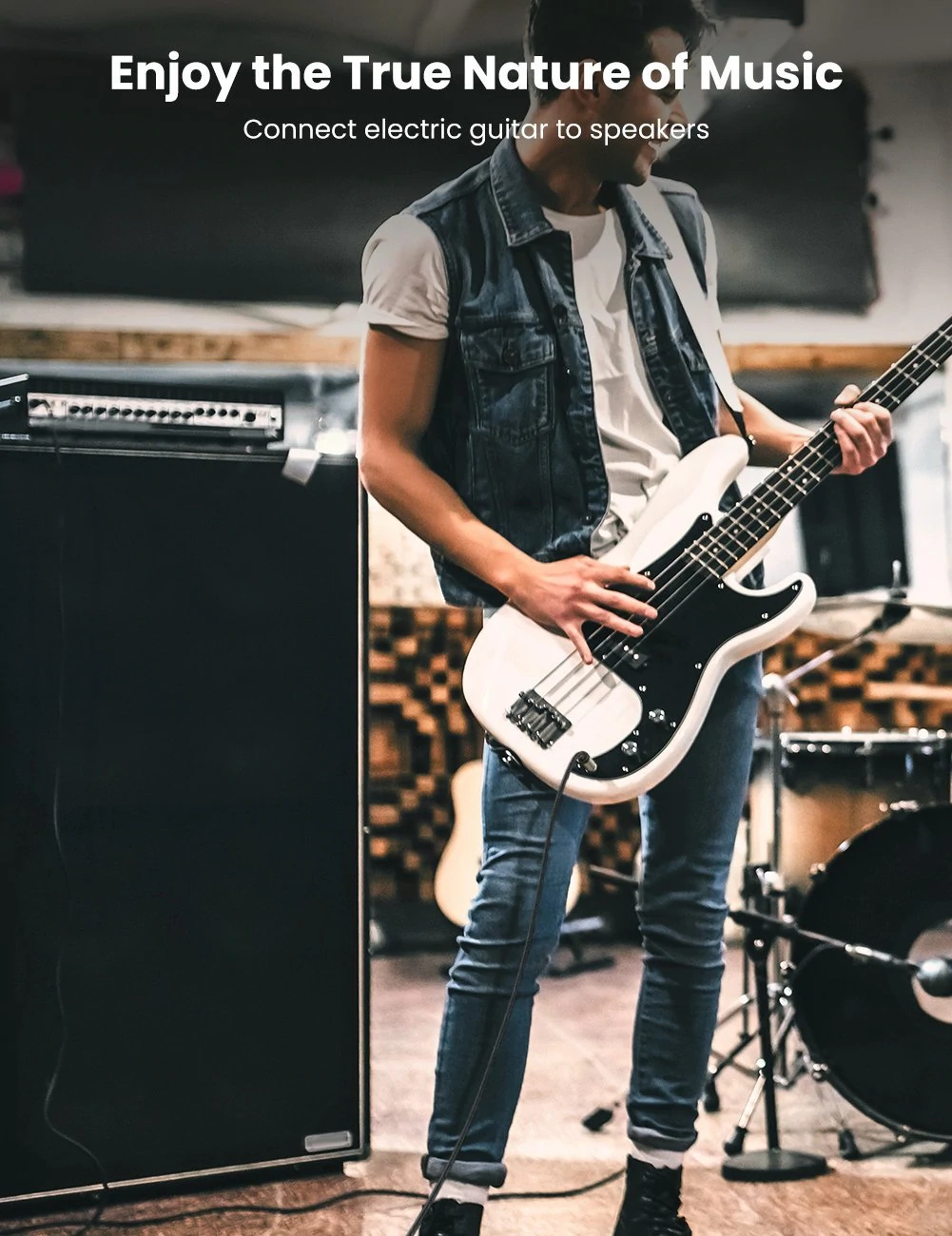 Cable Mono Jack 1/4 Macho Premium 6.35 Mm Trenzado 1m Ugreen