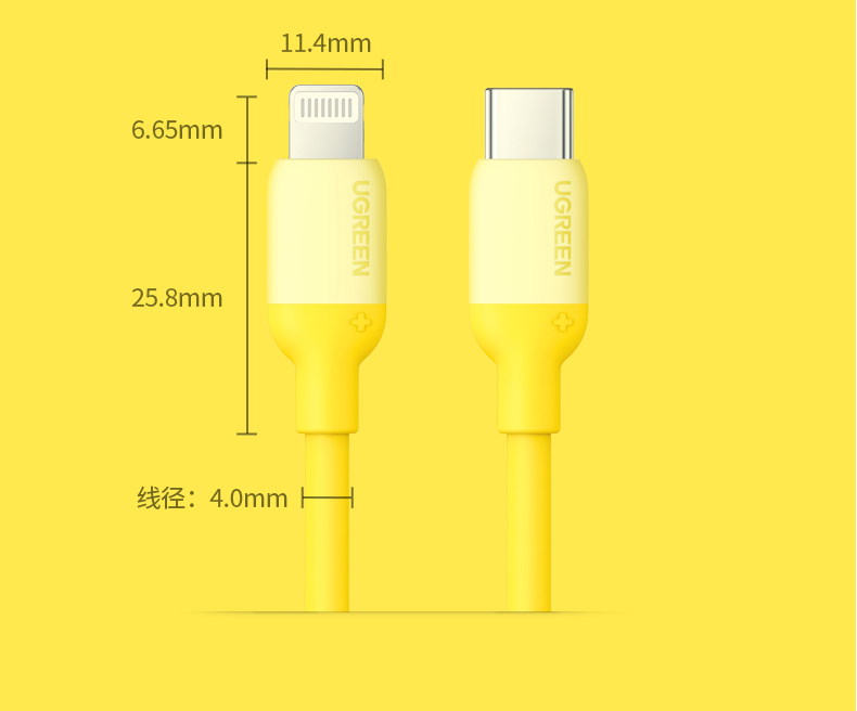 Cable Lightning Carga Rápida Usb Tipo C 1m Amarilo Ugreen