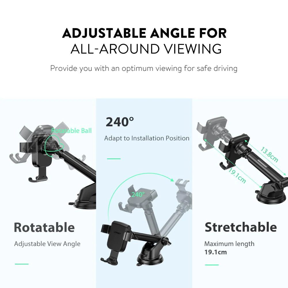 Base Soporte Celular Auto Ventosa Negro Ugreen