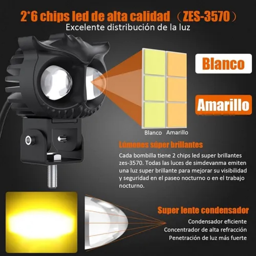 Par Faros Auxiliares Led 80w Alta/baja Doble Color Auto Moto