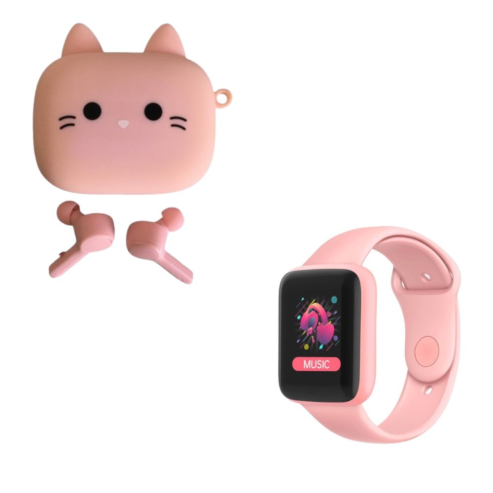 Kit Audifonos cats + Smartwatch Reloj inteligente Excelente Regalo