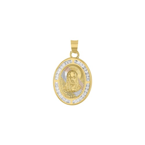 Medalla Oval Sagrado Corazón Rayos 3 Colores Elaborada En Oro De 14 K